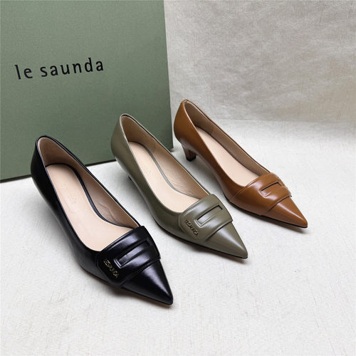 le saunda/莱尔斯丹正品通勤尖头优雅饰扣时装女鞋春新款牛皮单鞋