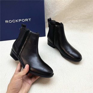 Rockport 女靴圆头松紧真皮软底舒适套脚低跟短靴m 乐步撤柜正品