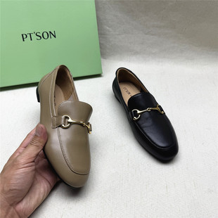 真皮一脚蹬单鞋 女新款 百搭软底舒适乐福鞋 SON 百田森撤柜正品