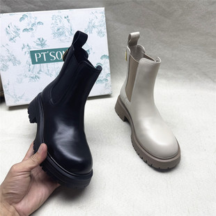 粗跟烟筒切尔西靴女秋冬新款 百田森撤柜正品 真皮套筒短靴 SON