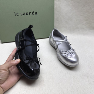 le saunda/莱尔斯丹5M撤柜圆头蝴蝶结芭蕾玛丽珍女鞋新款牛皮单鞋