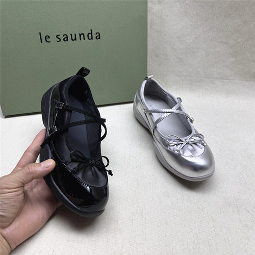 le saunda/莱尔斯丹5M撤柜圆头蝴蝶结芭蕾玛丽珍女鞋新款牛皮单鞋