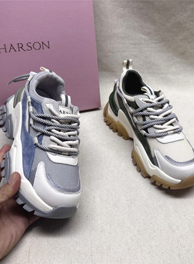 Harson/哈森正品撤柜时尚厚底舒适休闲老爹鞋女新款织物系带单鞋