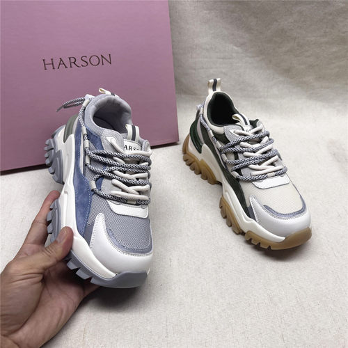 Harson/哈森正品撤柜时尚厚底舒适休闲老爹鞋女新款织物系带单鞋