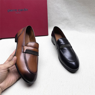 皮尔卡丹正品 女春秋新款 牛皮套脚单鞋 撤柜英伦圆头低跟舒适乐福鞋