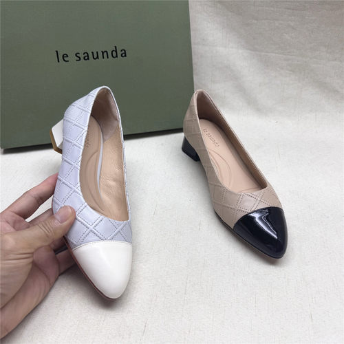 le saunda/莱尔斯丹5M正品撤柜通勤粗跟时装鞋女春新款羊牛皮单鞋