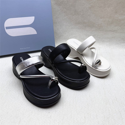 comely/康莉正品撤柜时尚轻便厚底套趾凉拖鞋女夏新款羊皮一字拖