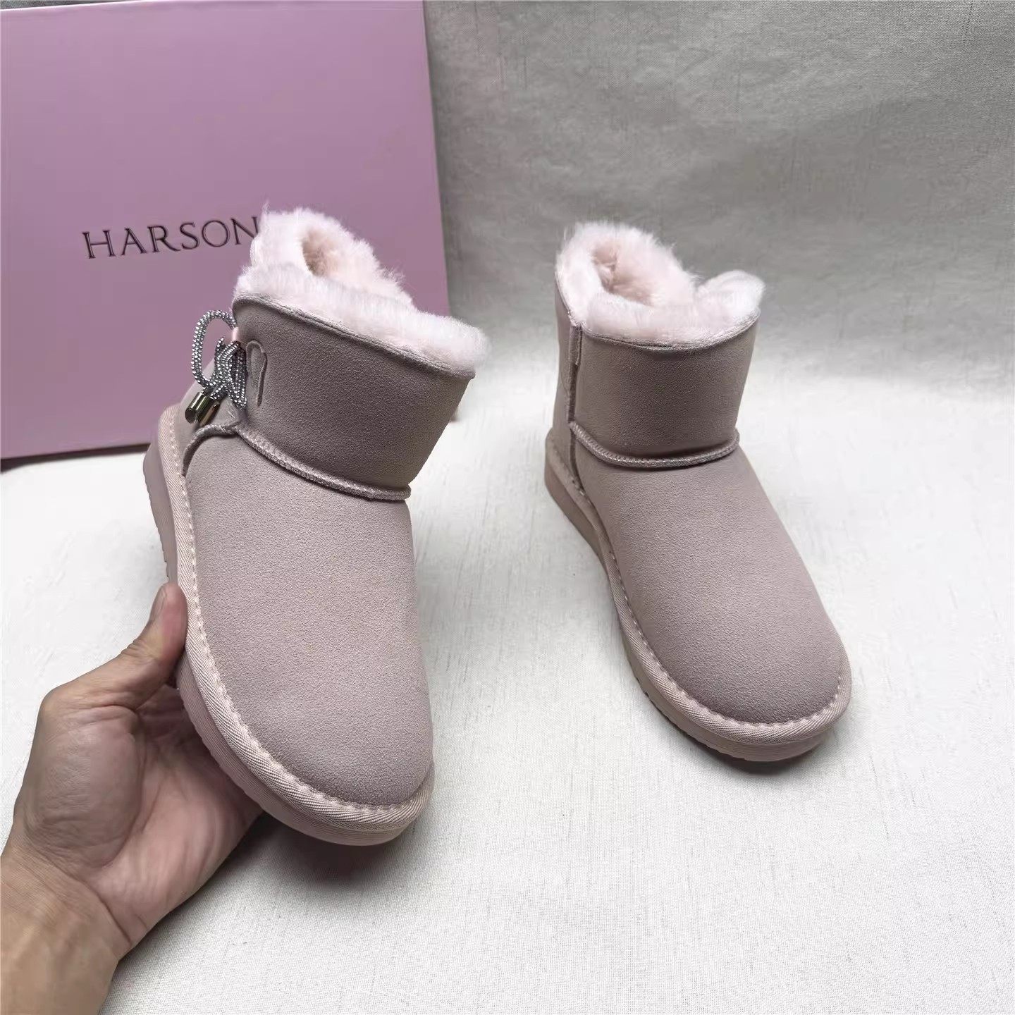 35码Harson/哈森正品撤柜厚底舒适雪地靴女冬季新款牛剖加绒短靴,女鞋,时尚雪地靴,淘宝优惠券,粉丝福利购,淘宝优惠卷