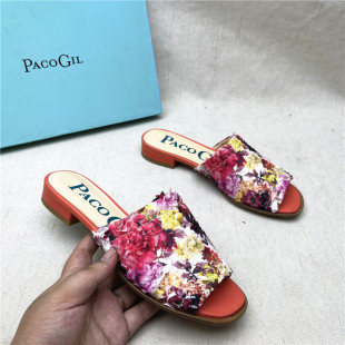 GIL帕克吉尔夏季 百搭平跟一字凉拖鞋 新款 露趾时尚 子 真皮女鞋 PACO