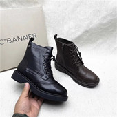 商场正品 牛皮羊毛大棉保暖短靴 新款 撤柜百搭方跟圆头时装 靴女冬季