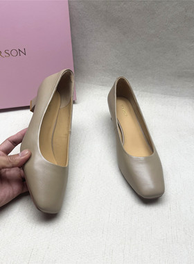39码哈森品牌正品撤柜百搭粗跟方头时装鞋女春秋新款真皮浅口单鞋