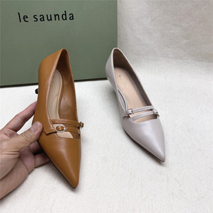 le saunda/莱尔斯丹撤柜优雅尖头细跟玛丽珍女鞋新款羊皮单鞋