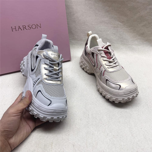 Harson/哈森正品撤柜厚底轻便舒适休闲老爹鞋女新款织物系带单鞋