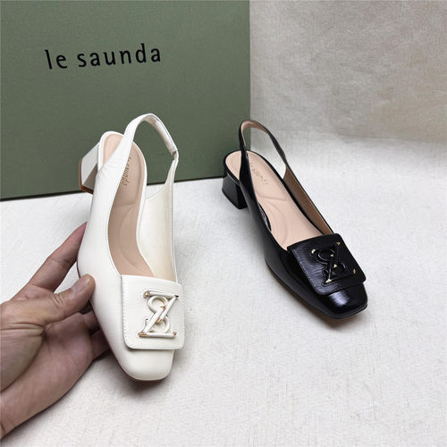 le saunda/莱尔斯丹5M正品优雅饰扣粗跟时装女鞋新款牛皮包头凉鞋