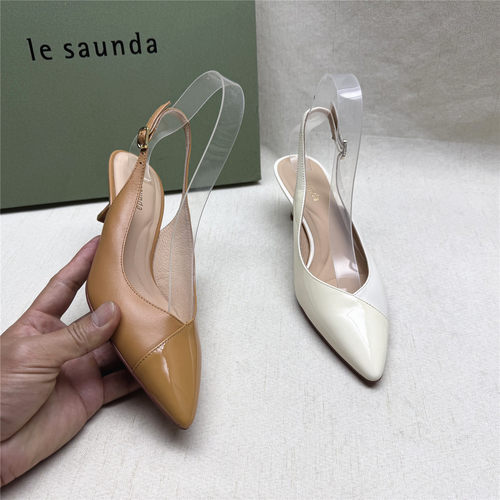 le saunda/莱尔斯丹正品撤柜百搭包头法式后空凉鞋新款牛羊皮女鞋