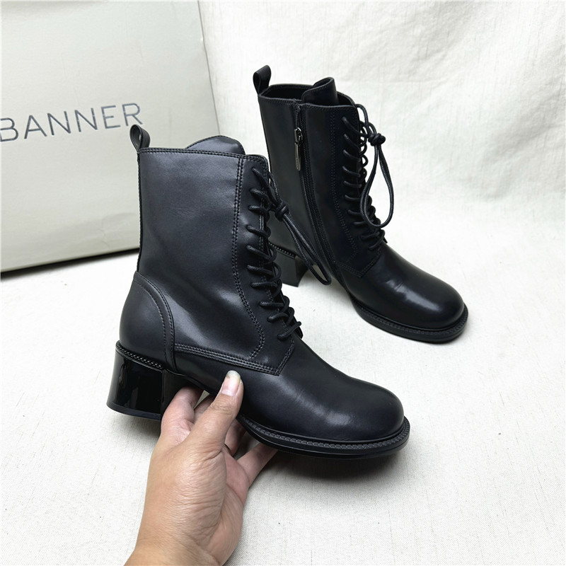 千百度马丁靴真皮橡胶短靴女鞋