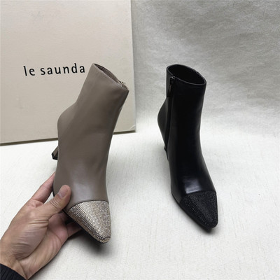 莱尔斯丹真皮拼接侧拉链时装靴女