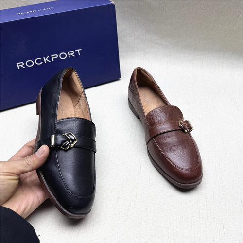 Rockport/乐步正品撤柜方跟圆头乐福鞋女春新款牛皮舒适单鞋清仓W