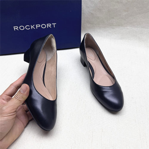 35码Rockport/乐步撤柜正品粗跟圆头舒适时装鞋女春新款牛皮单鞋M