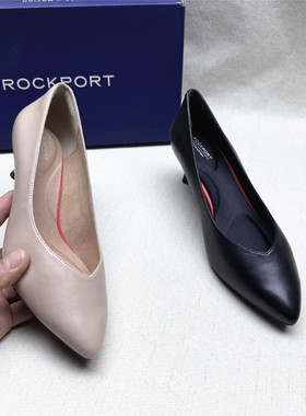 Rockport/乐步撤柜正品尖头粗跟舒适时装鞋女春新款羊皮单鞋清仓W