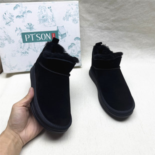 新款 撤柜厚底舒适雪地靴女冬季 百田森正品 真皮加绒短筒靴 SON