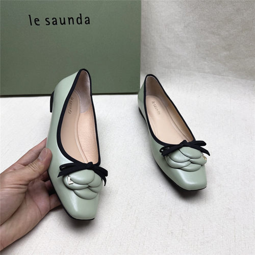 le saunda/莱尔斯丹正品撤柜换蝴蝶结方头时装女鞋24新款牛皮单鞋