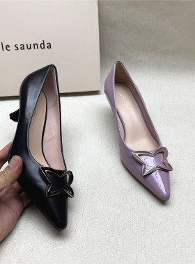 le saunda/莱尔斯丹撤柜正品优雅饰扣高跟时装鞋女春新款牛皮单鞋