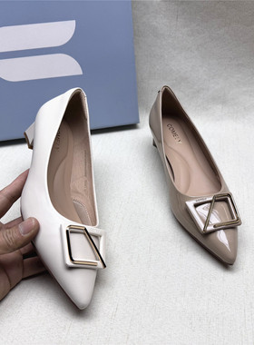 comely/康莉正品撤柜时尚尖头粗跟时装鞋女春夏新款羊皮浅口单鞋