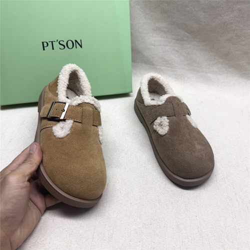 PT'SON/百田森正品撤柜时尚厚底舒适乐福鞋女新款磨砂皮加绒单鞋