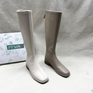 撤柜方头弹力高筒骑士靴女秋冬款 百田森撤柜正品 拉链长靴 SON