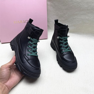 Harson/哈森撤柜厚底休闲旅游马丁靴女秋冬新款加绒短靴
