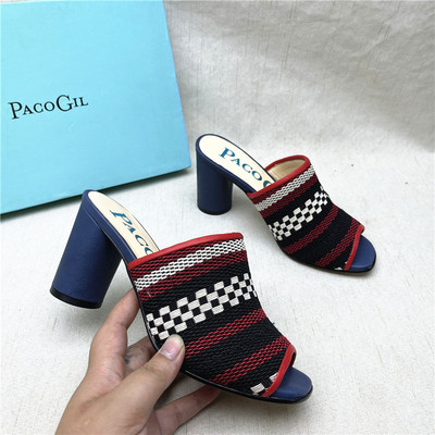 帕克吉尔真皮粗跟欧美拼色女鞋