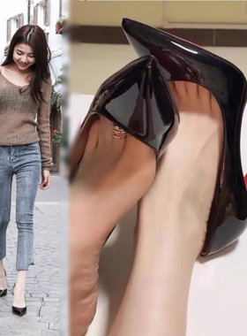 尖头高跟鞋女细跟性感网红黑色2025年新款夏季红底职业鞋法式漆皮