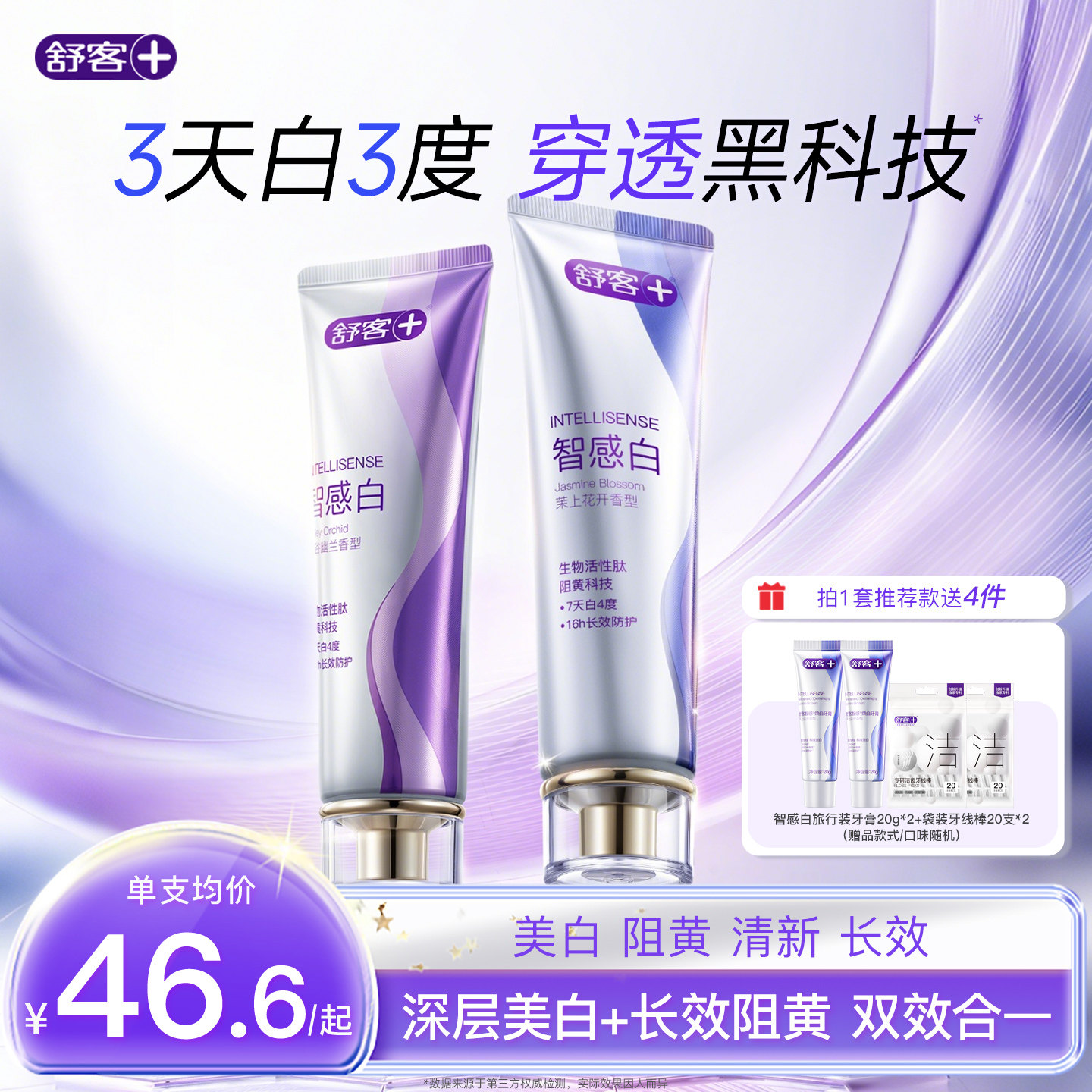 舒客智感白美白香氛牙膏速效去黄去牙渍口臭防渍长效阻黄清新口气