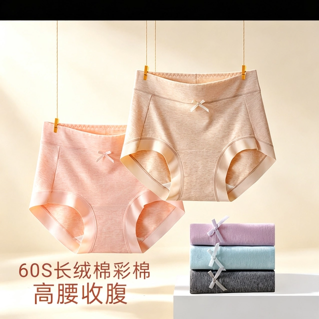 2/5条装95彩棉高腰女士内裤 加长棉裆大码纯色三角短裤