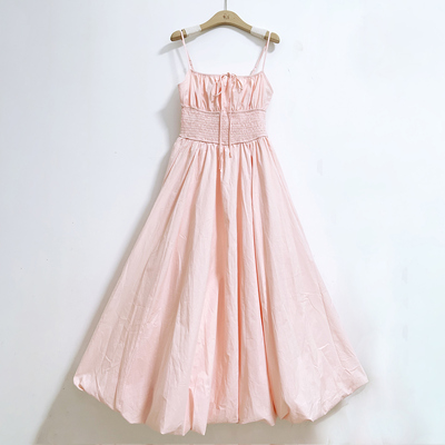 吊带纯棉纯色连衣裙显瘦收腰夏季