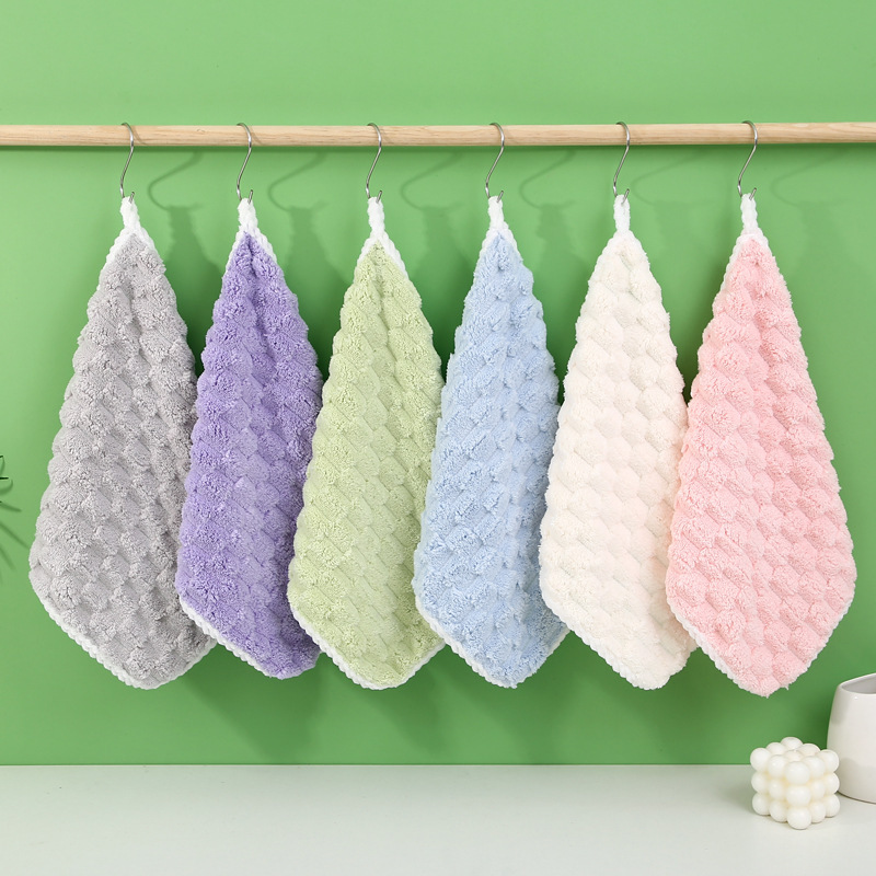 可挂纯色珊瑚绒吸水方手帕擦手巾