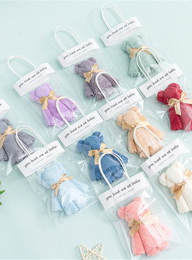 多用途小熊方巾自带手提袋INS风格活动赠品结婚回礼幼儿园手伴礼