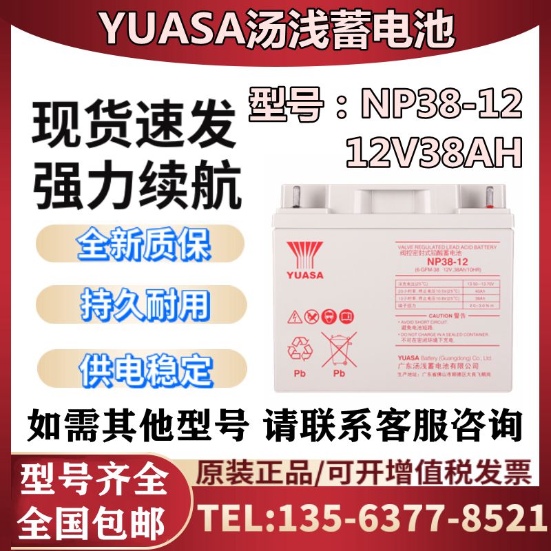 YUASA蓄电池12V38AH铅酸免维护 NP38-12 UPS/EPS/直流屏电源