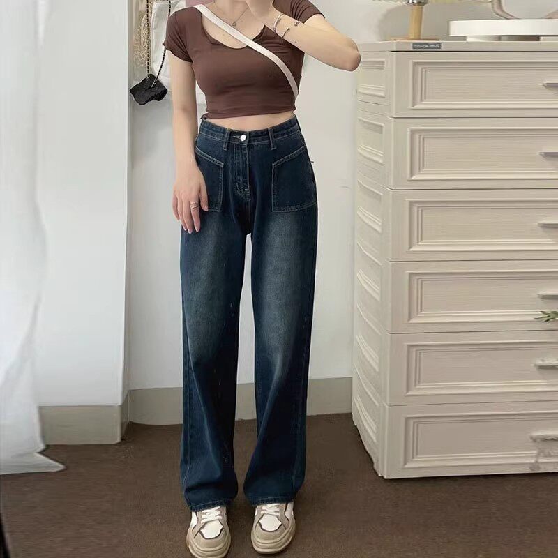 复古直筒牛仔裤女高腰夏季新款大码胖mm宽松显瘦梨型身材阔腿裤子