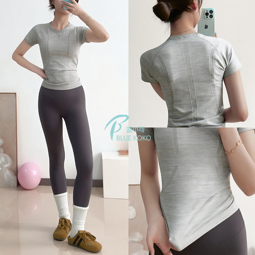 蓝小可夏季薄瑜伽服运动健身短袖