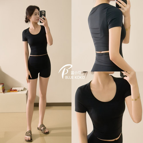 蓝小可Blue瑜伽服女短袖修身装