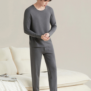 和美男士蚕丝兔绒保暖内衣套装秋冬加绒加厚打底发热无痕秋衣秋裤