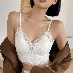 和美法式蕾丝吊带背心女内搭带胸垫美背文胸一体短款防走光内衣薄