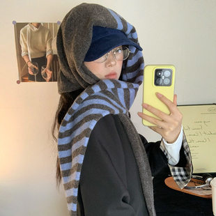 混纺潮羊毛搭配披肩秋冬时尚 三角大服饰单品法帽25多功能条纹