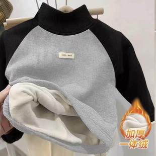 2026秋冬季儿童加绒加厚男童女童德绒打底衫T恤半高领一体绒上衣