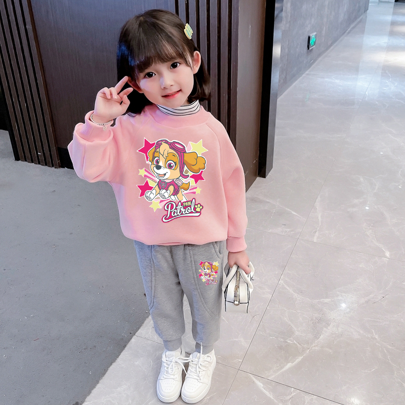 女童卫衣2025年冬季宝宝假两件上衣半高领儿童加绒冬装汪汪队衣服