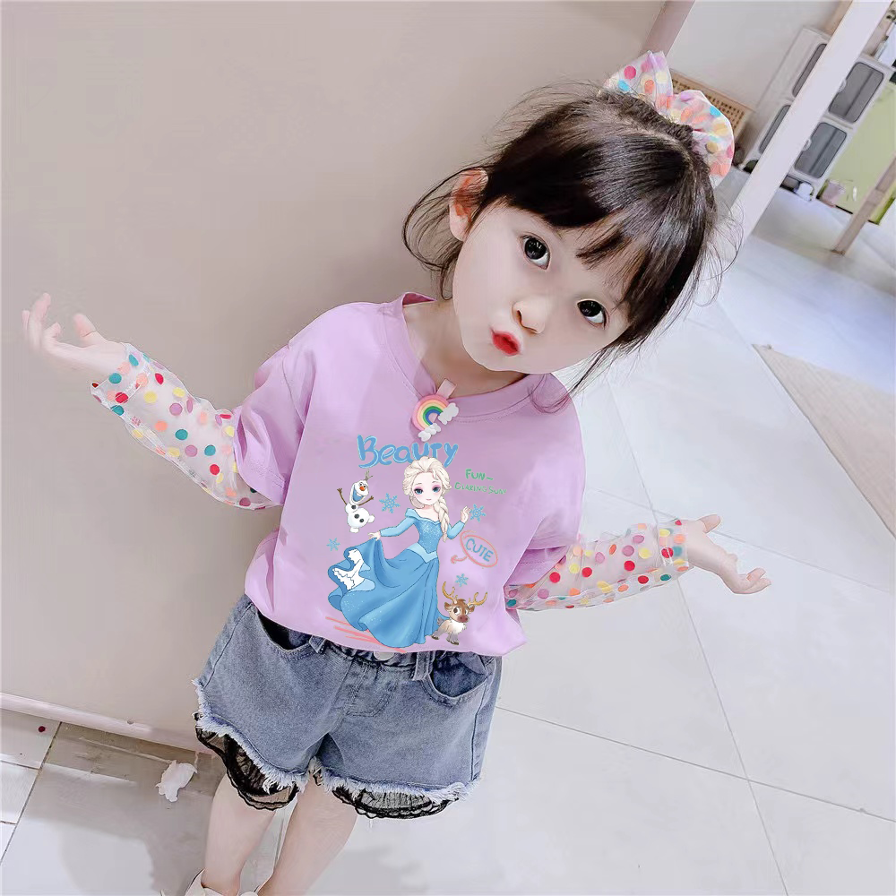 冰雪奇缘衣服儿童t恤爱莎女童冰丝防晒上衣宽松薄款可爱女孩夏装