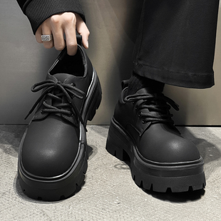 德比鞋男款2025新款厚底增高7cm休闲皮鞋高级感哑光黑色小皮鞋男