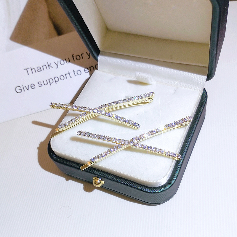 韩国气质发夹简约交叉款一字夹水钻刘海夹边夹少女顶夹网红女发卡